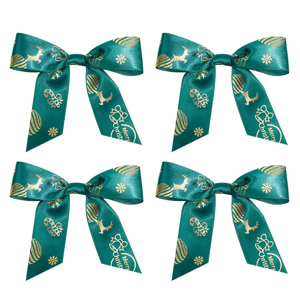 Christmas Decoration Pre-Tie Satin Ribbon Bow Custom Logo With Gift Ribbon Bow