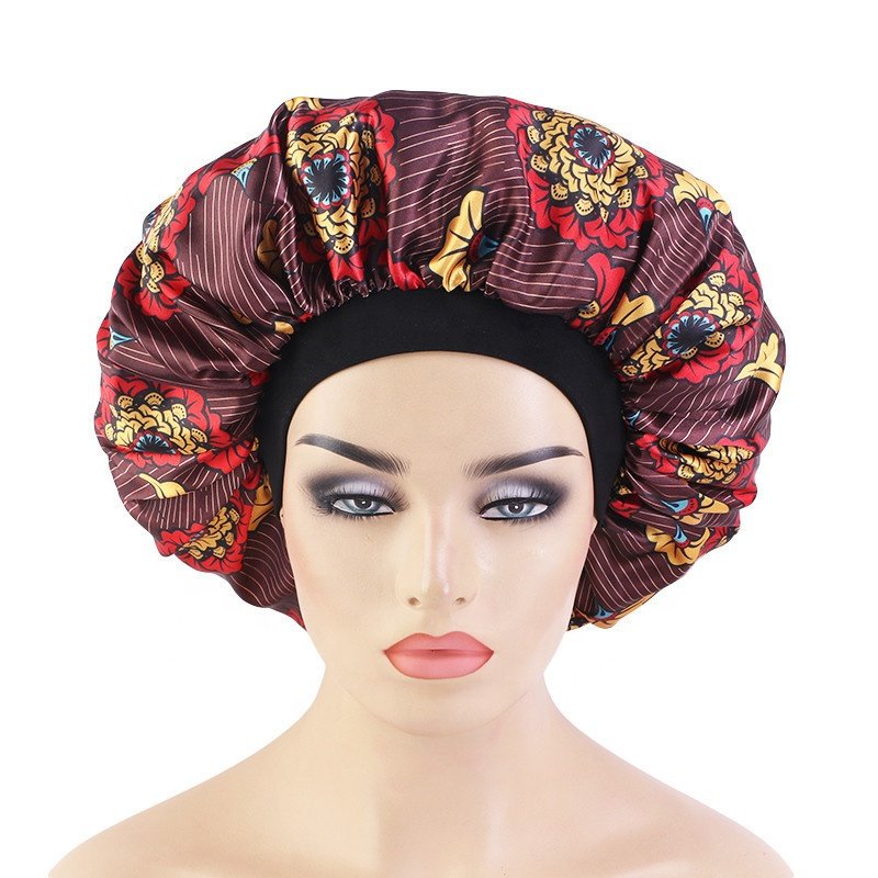 Wholesale Shower Cap custom print ANKARA women fashion night sleep cap designer satin hair durag headband bonnet