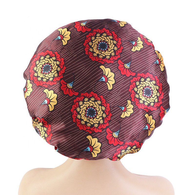 Wholesale Shower Cap custom print ANKARA women fashion night sleep cap designer satin hair durag headband bonnet