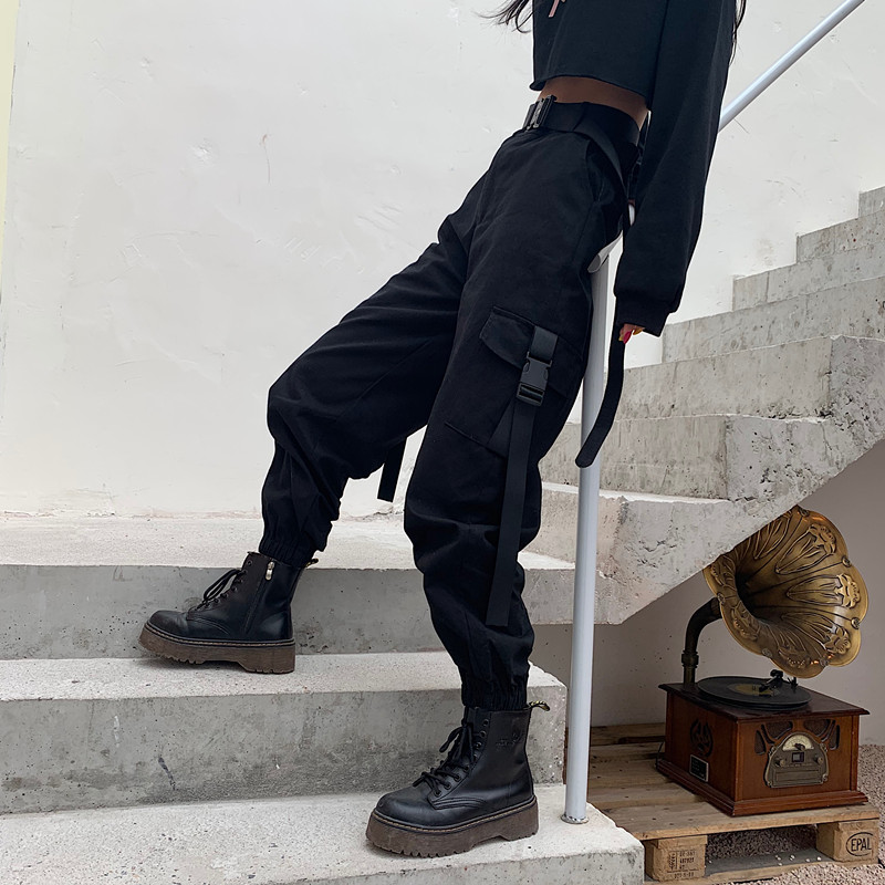 Custom OEM Manufacturer Vintage Pockets High Waist Streetwear baggy Casual ladies Long parachute Cargo Pant for women Trousers