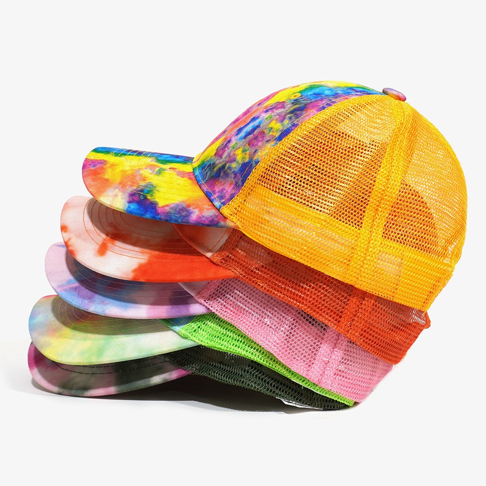 Blank Tie Dye Baseball Cap Custom Logo All Over Printing Tie-dye Mesh Trucker Hat Unisex Outdoor Beach Gorras OEM Plain Dad Hat