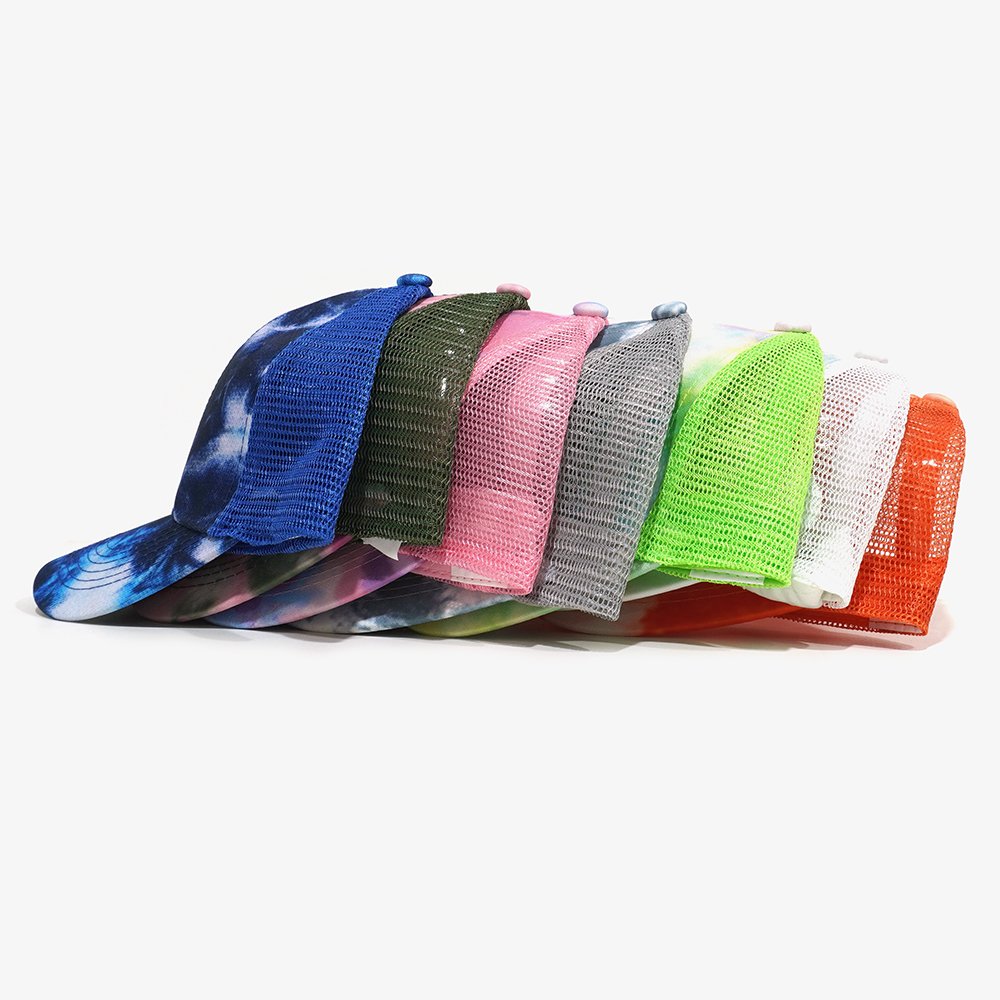 Blank Tie Dye Baseball Cap Custom Logo All Over Printing Tie-dye Mesh Trucker Hat Unisex Outdoor Beach Gorras OEM Plain Dad Hat