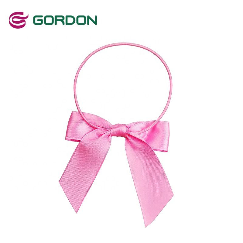 100% Polyester Perfume Bottle Decoration Satin Ribbon Bow Tie With Elastic Loop Custom Printing LOGO