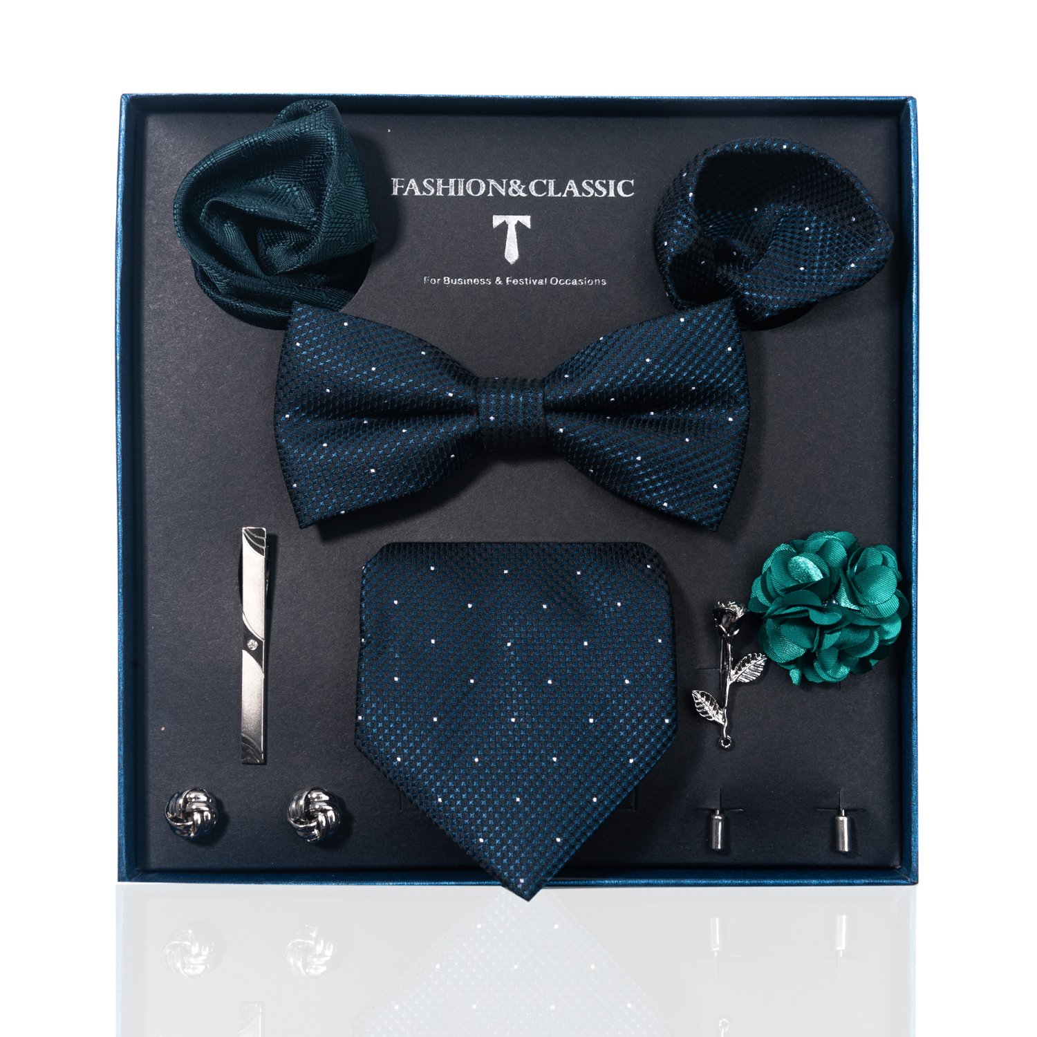 Luxury Holiday Gift Box Tie Pocket Squares Cufflink Handkerchief Box For Men Stripe Green Suit Accessories Fit Workplace