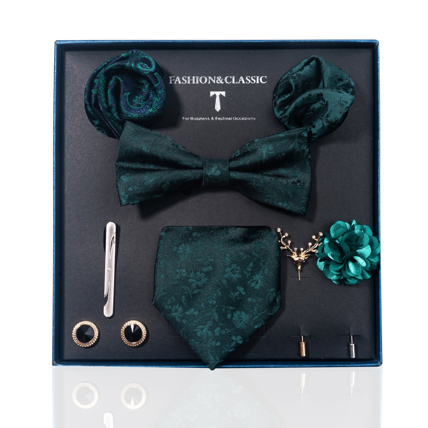 Luxury Holiday Gift Box Tie Pocket Squares Cufflink Handkerchief Box For Men Stripe Green Suit Accessories Fit Workplace