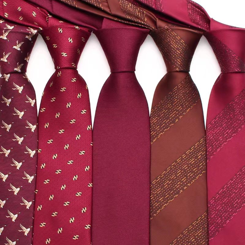 Fashion Wine Red Ties For Men Vintage Groom Wedding Striped Polyester Business Neckties Manufacturers In Stock