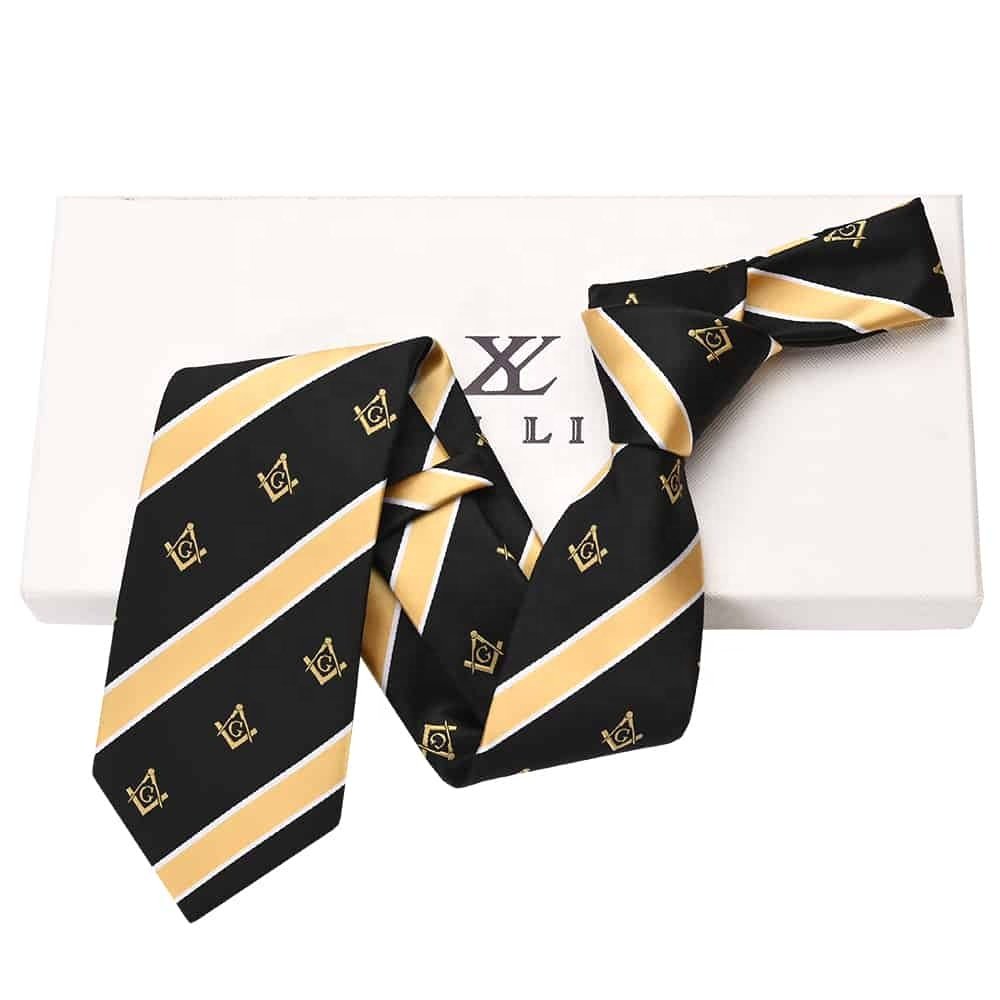 Yili Factory CustomJacquard Woven Stripe Microfiber Polyester Freemansory Masonic Religious Ties