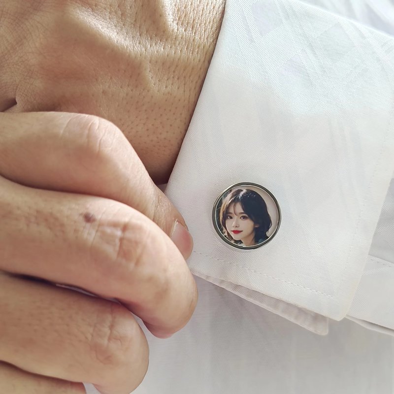 Wholesale Big Photo Cufflink Set Locket Silver Plated Custom Logo Man Button Picture Holder Cufflink Display for French Shirt