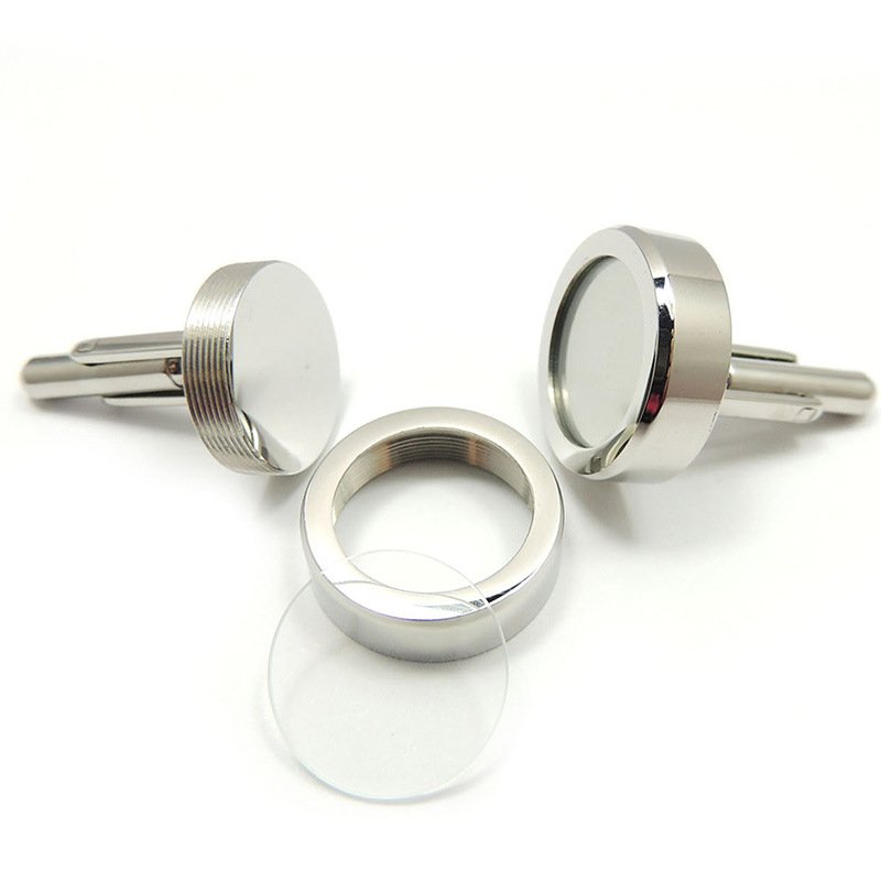 Wholesale Big Photo Cufflink Set Locket Silver Plated Custom Logo Man Button Picture Holder Cufflink Display for French Shirt