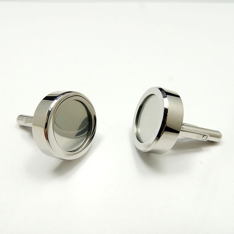 Wholesale Big Photo Cufflink Set Locket Silver Plated Custom Logo Man Button Picture Holder Cufflink Display for French Shirt