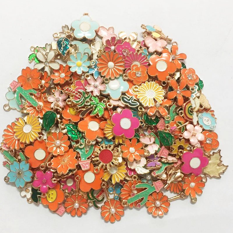 100 alloy enamel ornament accessories Flower Tie Love Tie fruit class Marine creature starry sky tie charm necklace pendant