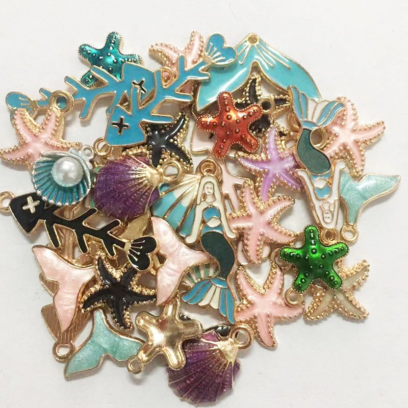 100 alloy enamel ornament accessories Flower Tie Love Tie fruit class Marine creature starry sky tie charm necklace pendant