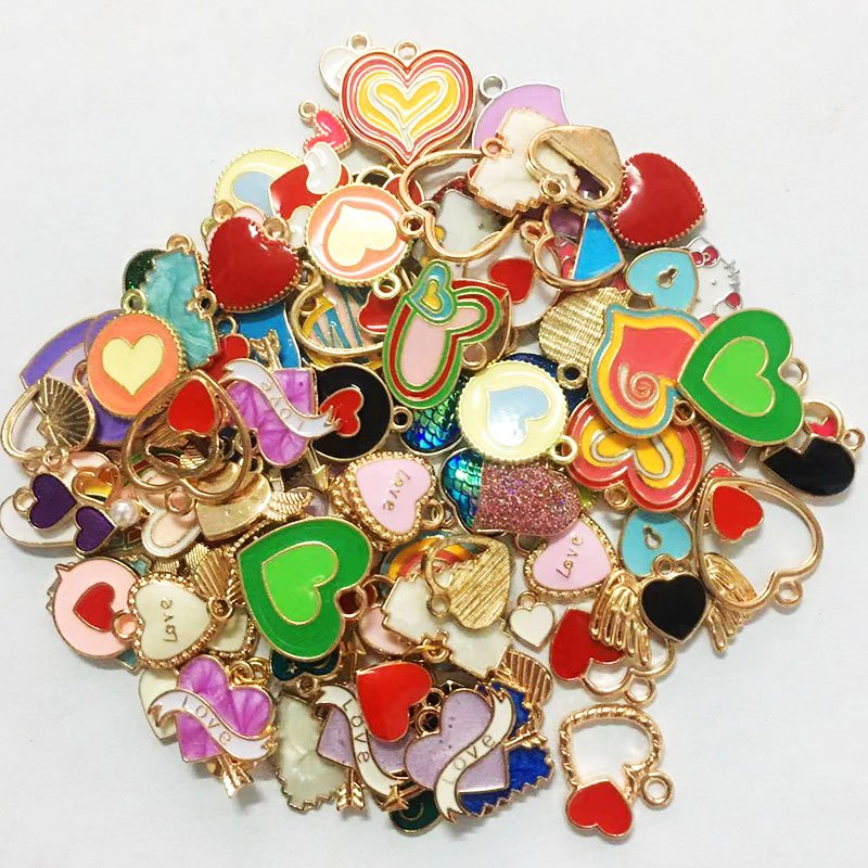 100 alloy enamel ornament accessories Flower Tie Love Tie fruit class Marine creature starry sky tie charm necklace pendant