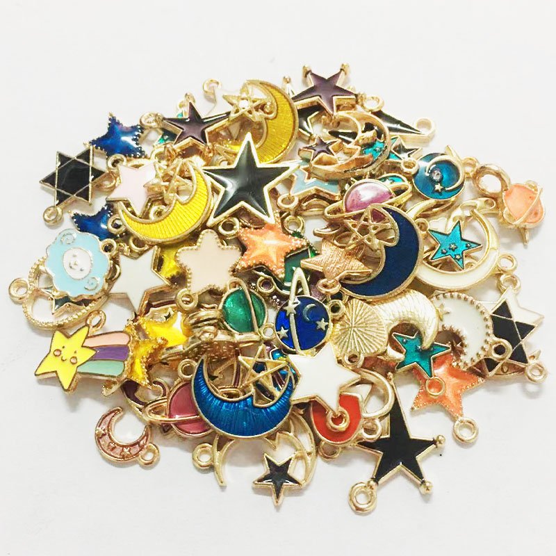 100 alloy enamel ornament accessories Flower Tie Love Tie fruit class Marine creature starry sky tie charm necklace pendant