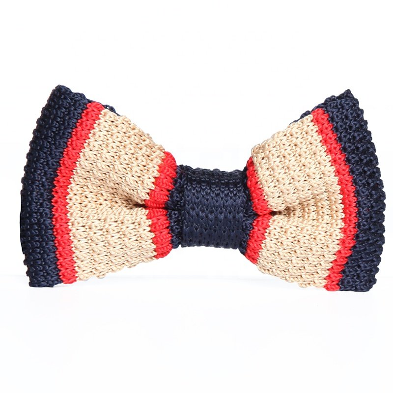 Mens Polyester Knit Butterfly Neck Bow Ties Navy Red Colorful Striped Tie Boys Luxury Modern Knitted Bowtie For Men