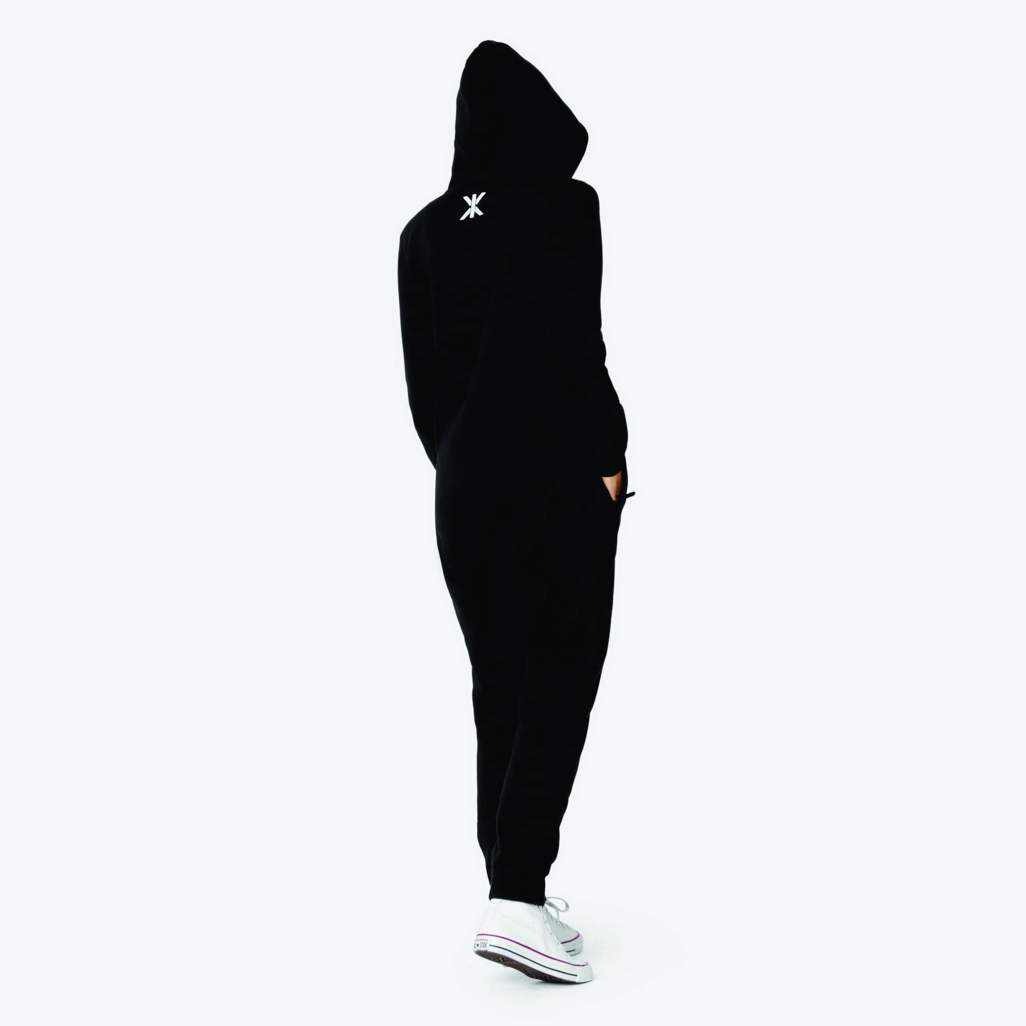 Unisex Black Onesie 80% Cotton 20% Polyester, Brushed Back Interior, Two-Way YKK Zipper, Original Design