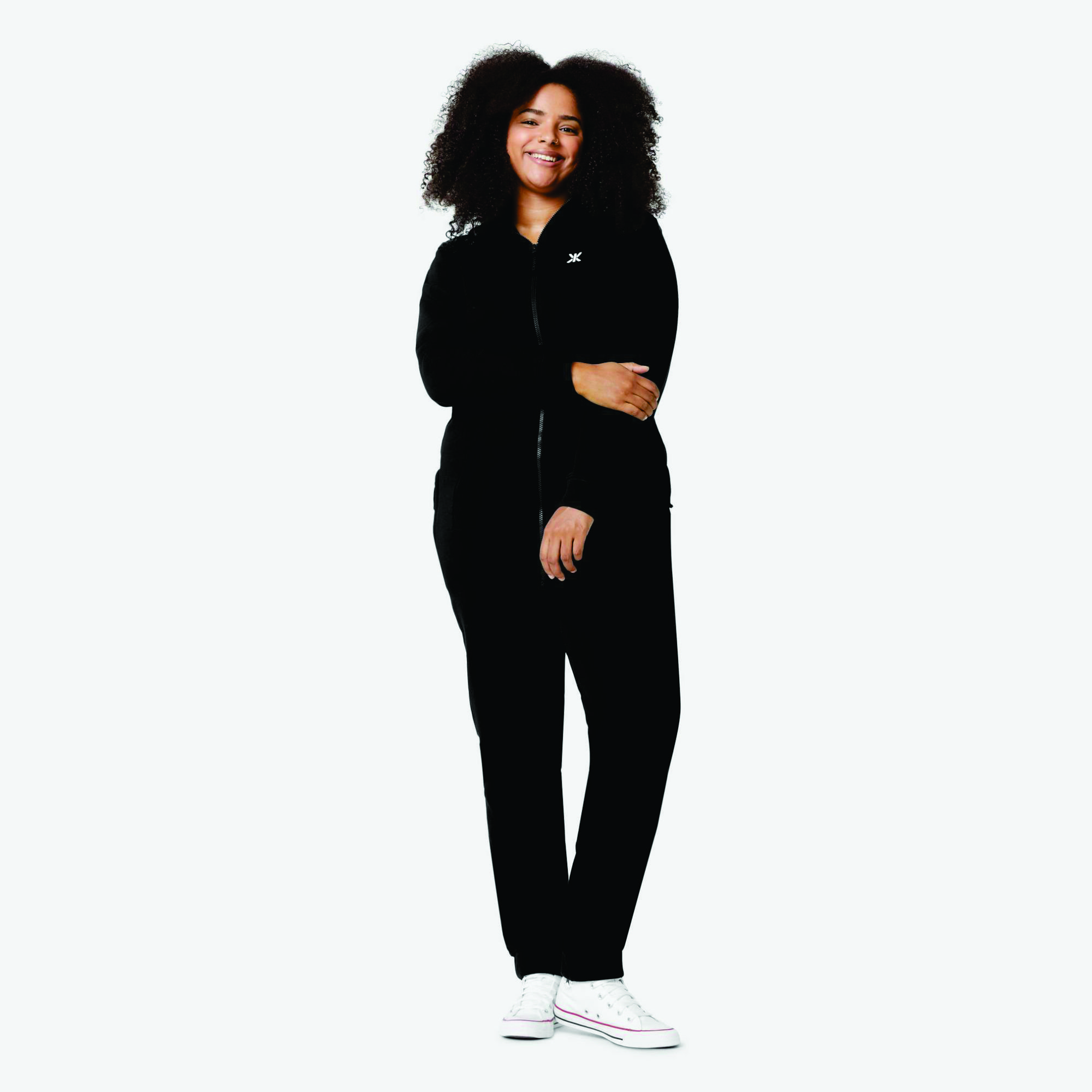 Unisex Black Onesie 80% Cotton 20% Polyester, Brushed Back Interior, Two-Way YKK Zipper, Original Design