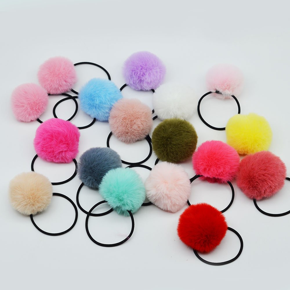 Customizable Plush Ponytail Holders 5cm Artificial Rabbit Fur Ball Elastic Hair Tie with round Ornaments Shape for diy