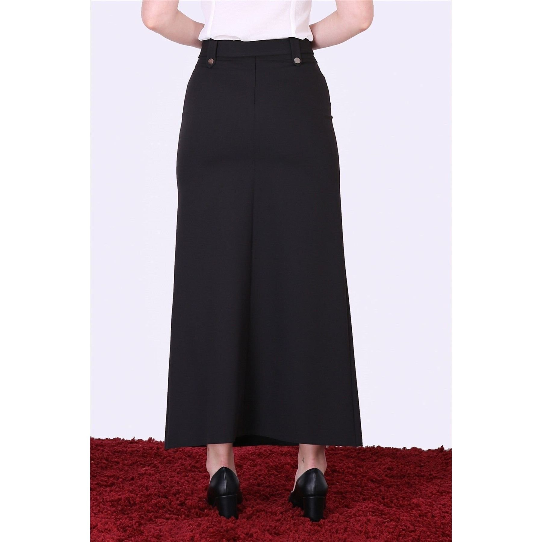 Women's Black Tie and Snap Detail Hijab Skirt 2047/95