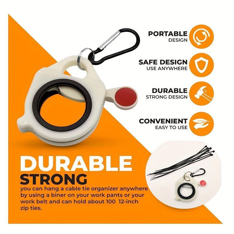 Glow in the Dark Cable Tie Organizer with Carabiner Durable Plastic Portable Zip Tie Holder for Work Belt Convenient Safe Design