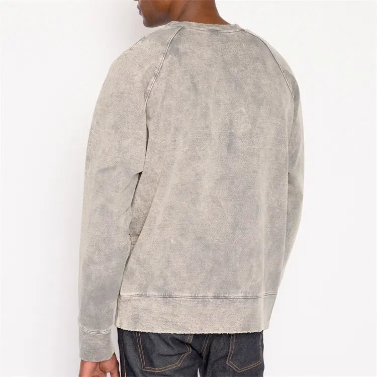 Custom Streetwear Fashion Vintage Blank Pullover French Terry Heavyweight Raglan Sleeve Acid Wash Tie Die Crewneck Sweatshirt