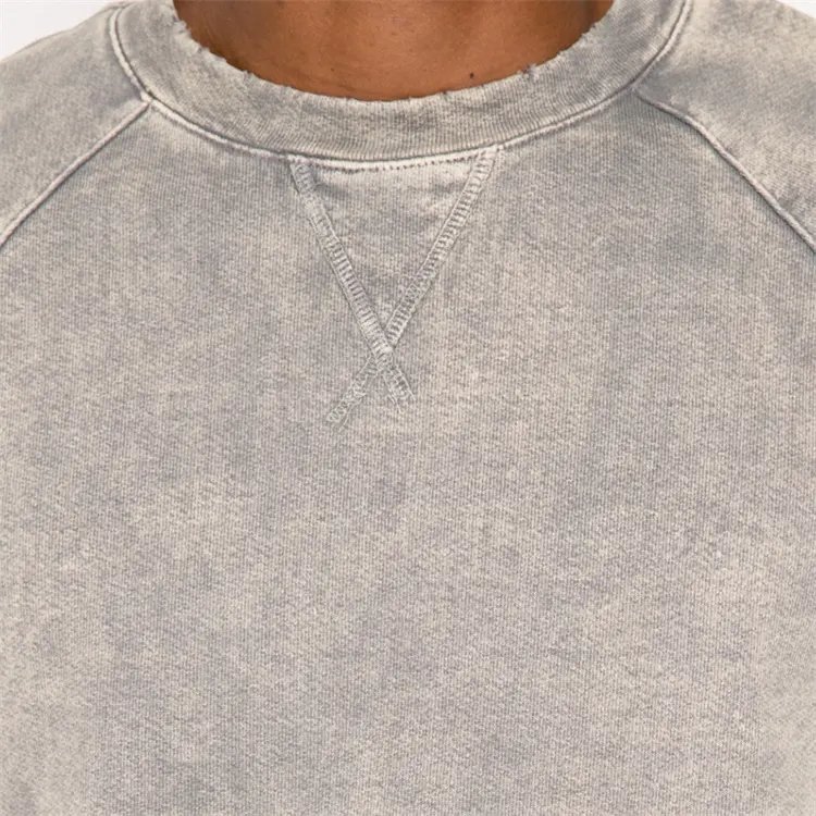 Custom Streetwear Fashion Vintage Blank Pullover French Terry Heavyweight Raglan Sleeve Acid Wash Tie Die Crewneck Sweatshirt