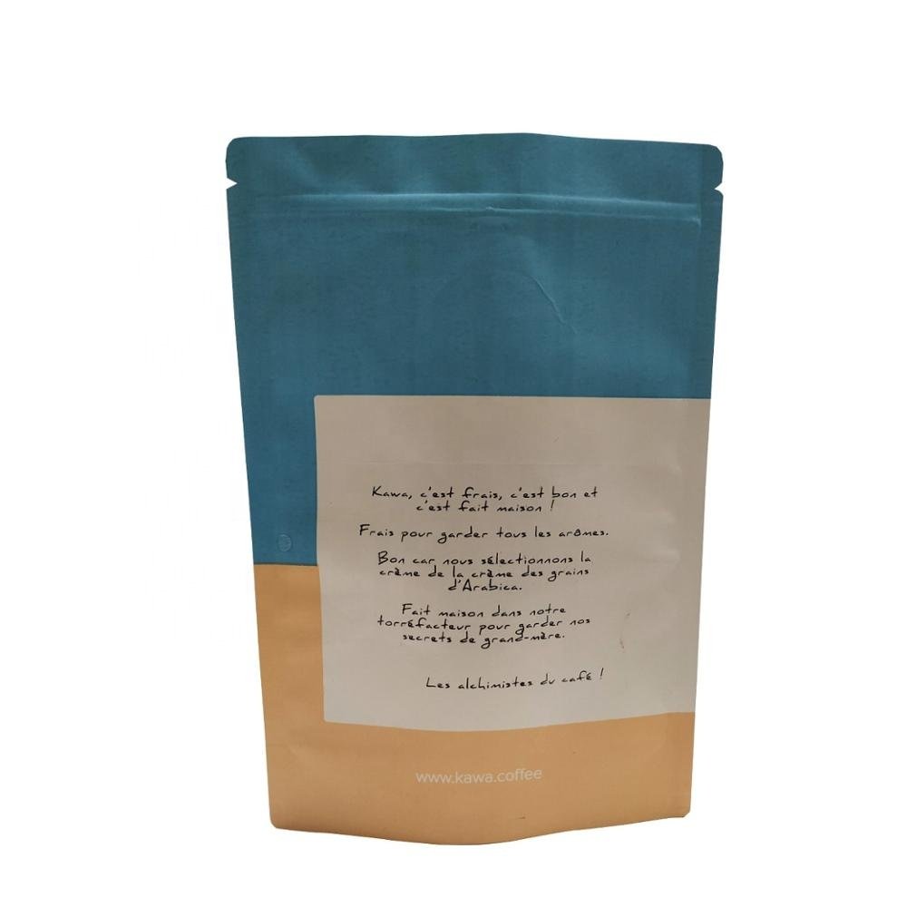 Biodegradable customized kraft paper stand up paper coffee packaging bags with valve and zipper