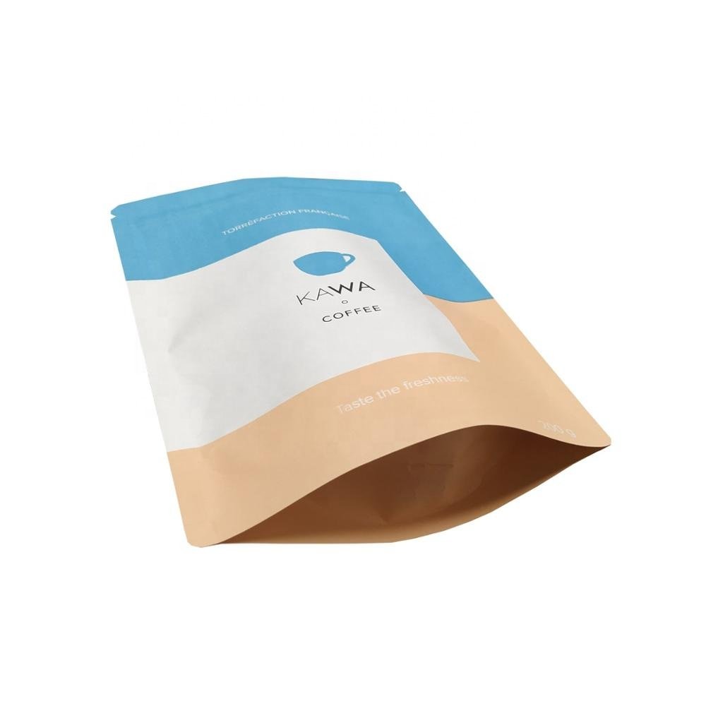 Biodegradable customized kraft paper stand up paper coffee packaging bags with valve and zipper