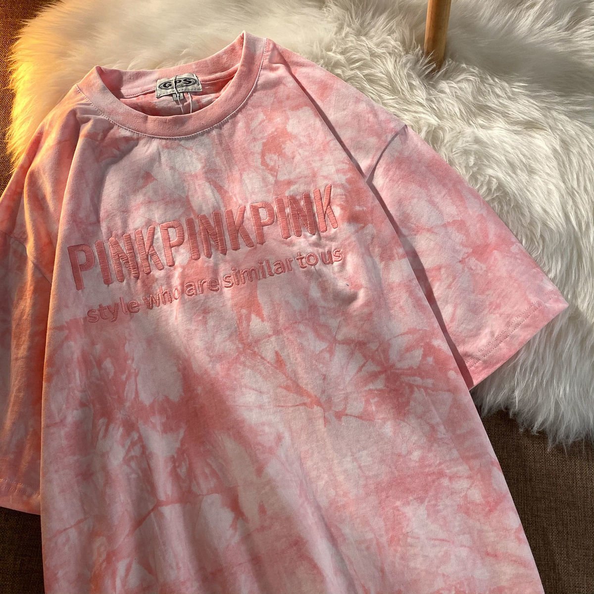 Oversize Hip Hop Loose Korean Style All-match Students Simple Chic O-neck Tie Dye T-shirts Women Letter Embroidery