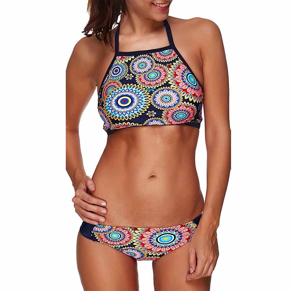 Lady's Quick-Dry Breathable Polyester Swimming Suits High Two Piece Beach Wear Bikini Sets Print Plus Size Options Sublimated