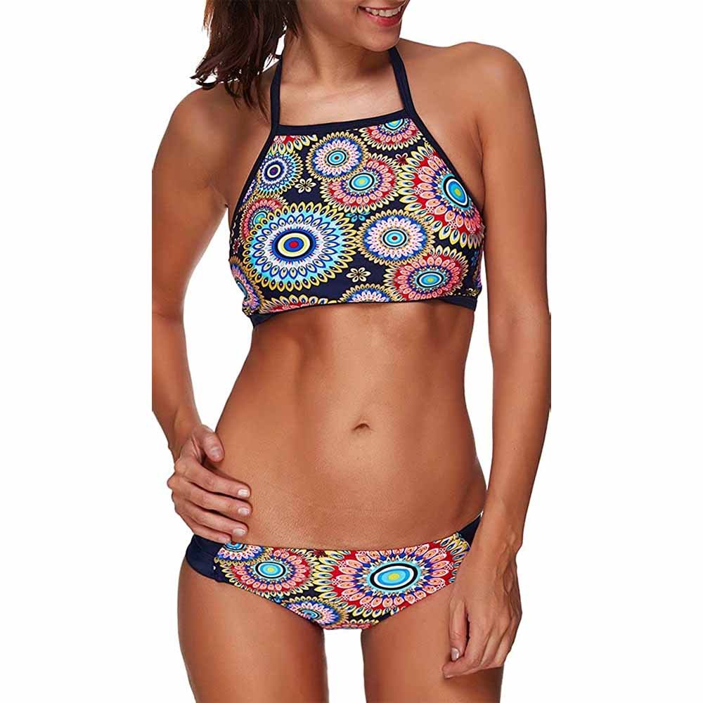 Lady's Quick-Dry Breathable Polyester Swimming Suits High Two Piece Beach Wear Bikini Sets Print Plus Size Options Sublimated