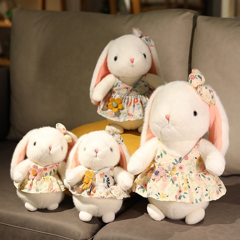 Factory Soft Stuffed Animal 30cm Plush Standing Bunny Doll Long Eared Rabbit Plush Toys Wearing Dress And Bow Tie Sleeping Mate.