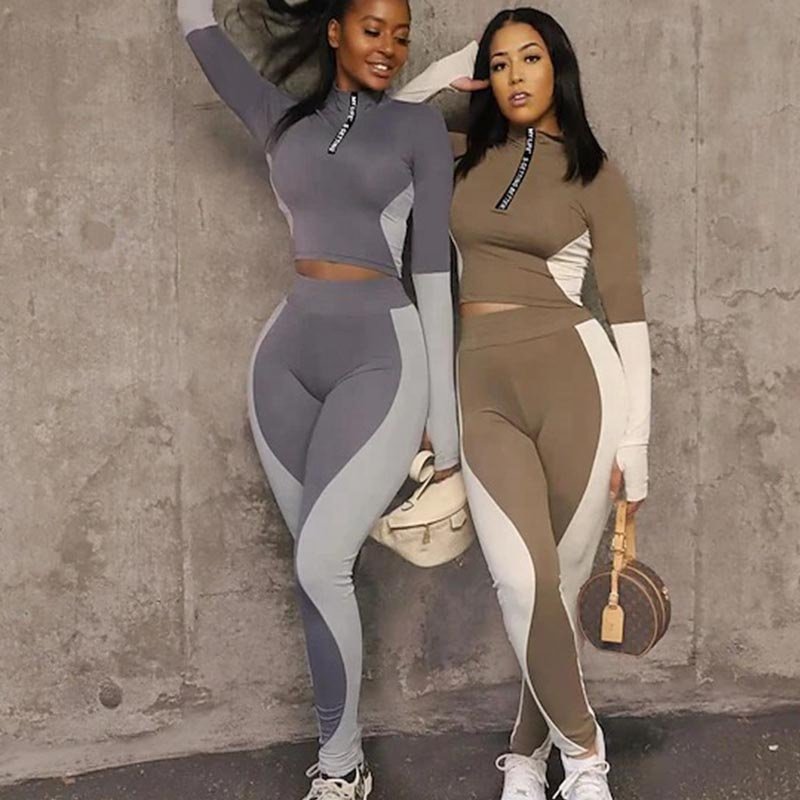 2024 Custom Long Sleeve Plus Size XL 2-Piece Fitness Wear Elastic Waterproof Gym Yoga Sets for Women with Custom Logo at Waist