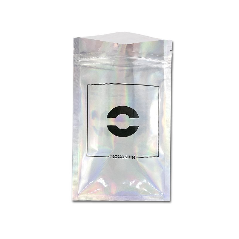Custom brand mylar bags 3 side seal zipper laser hologram cosmetic plastic bags jewelry cosmetic packaging bags with window