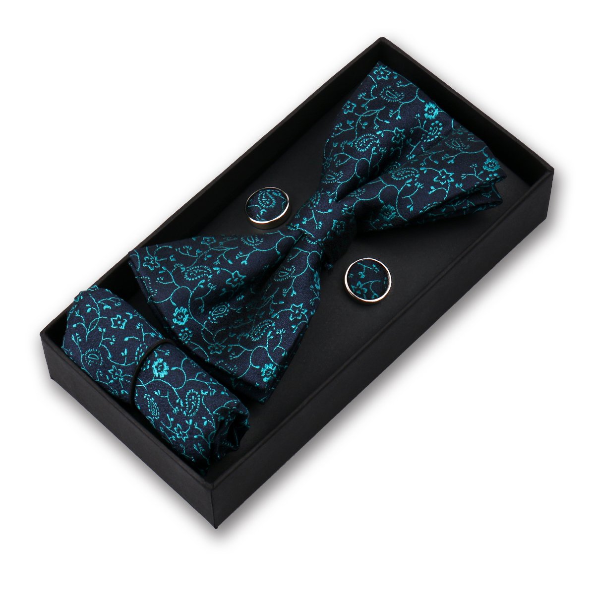Wholesale Paisley Men Bow Tie GIft Set Black Bowties For Men Wedding Party Bow Tie And Pocket Square Box Sets