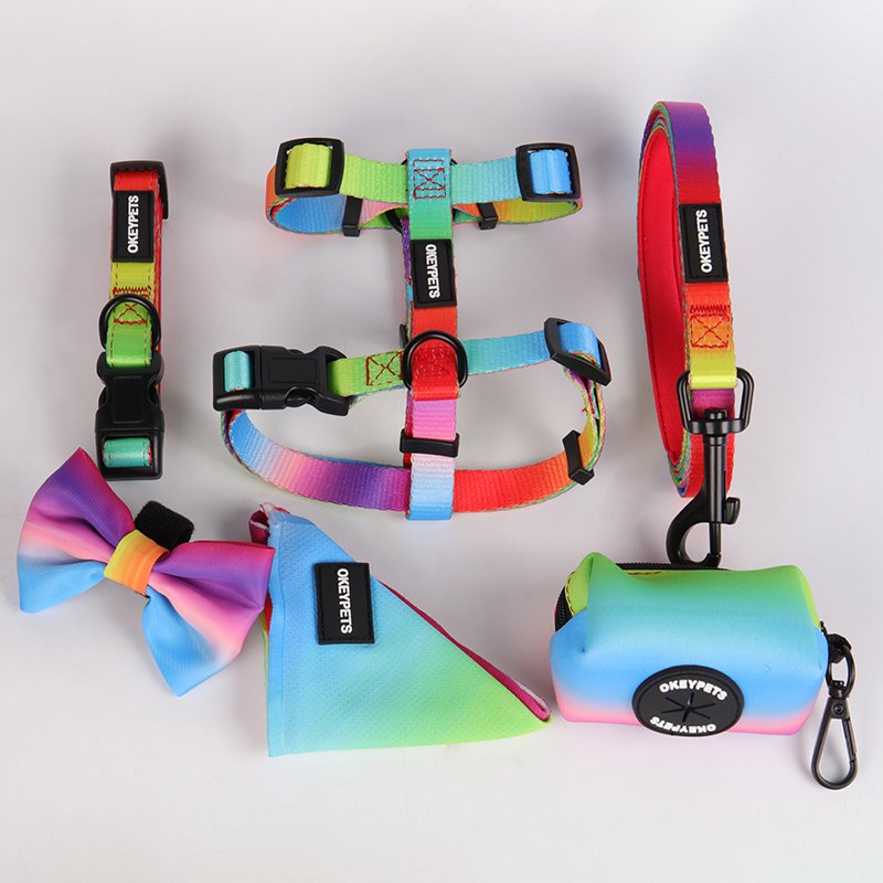 OKEYPETS Supplies Luxury Pet Harness Custom Adjustable Soft Collar Leash Neoprene Pet Dog Harness Set