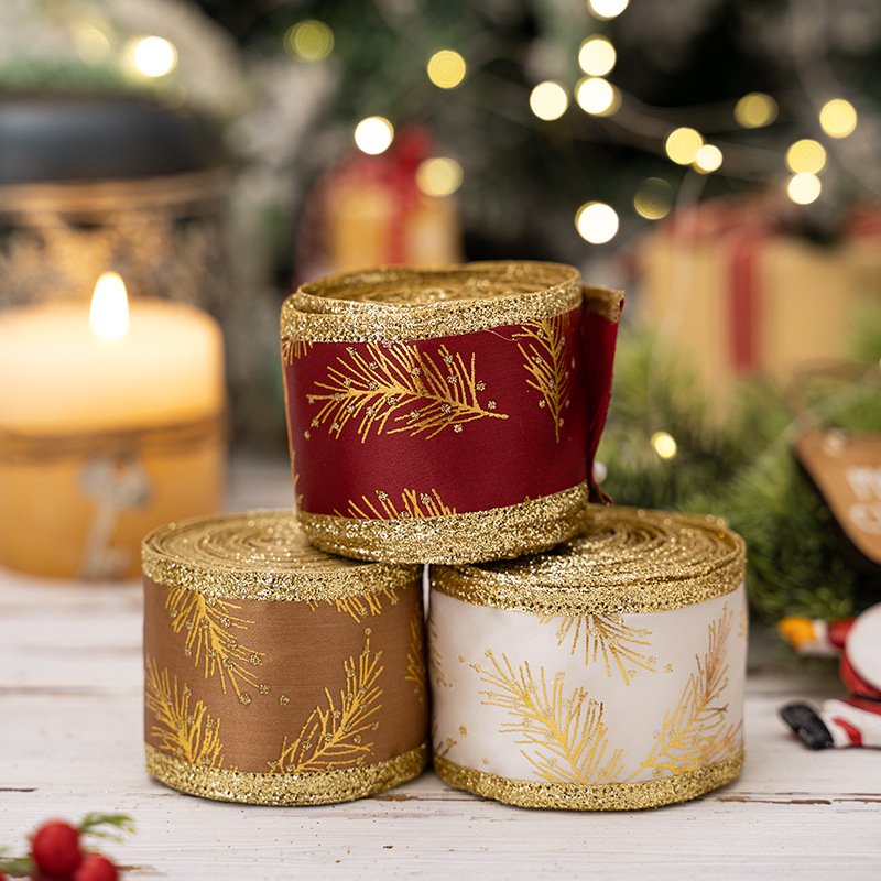 Christmas Woven Ribbon Decorations Webbing Handmade Gold Ribbon Can Be Used To Decorate Flowers Gifts Bows RC004