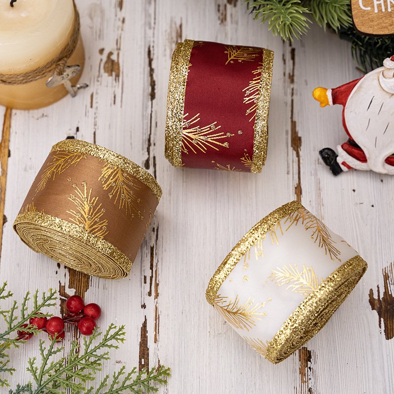 Christmas Woven Ribbon Decorations Webbing Handmade Gold Ribbon Can Be Used To Decorate Flowers Gifts Bows RC004