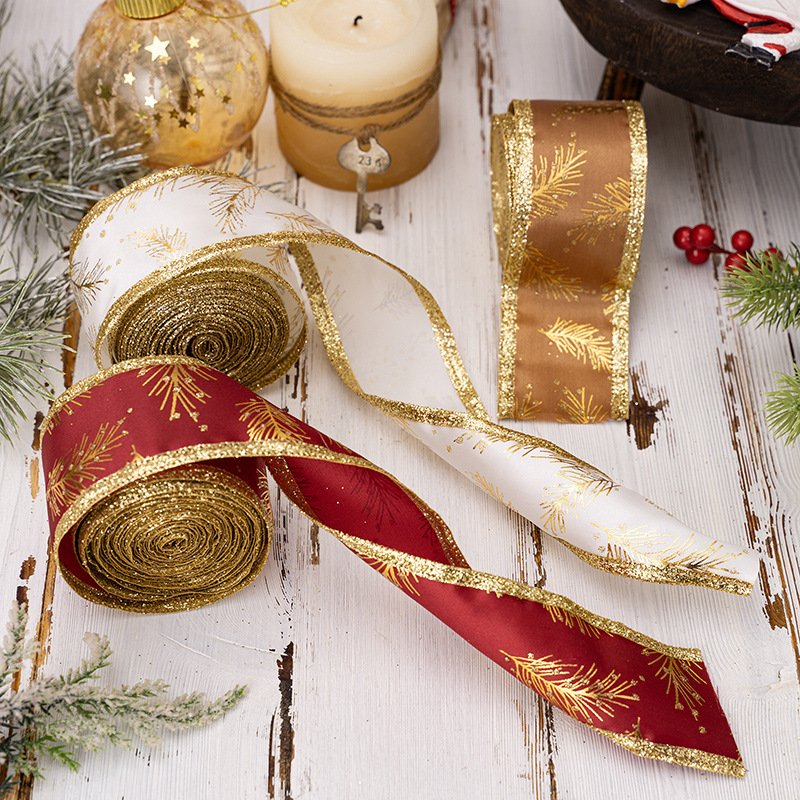 Christmas Woven Ribbon Decorations Webbing Handmade Gold Ribbon Can Be Used To Decorate Flowers Gifts Bows RC004
