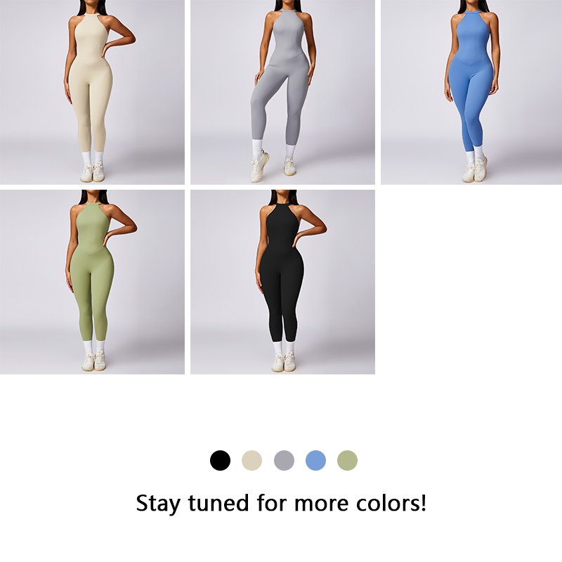XW-CLT8602 Supply Good Quality Fashion Solid Design No Sleeve Strip Sportswear One Pieces Gym Yoga Fitness Women's Jumpsuits