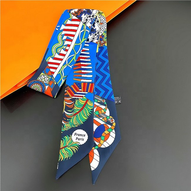 Floral Print Narrow Skinny Scarf Hairbands Ribbon Hair Tie Women Ponytail Silk Scarf