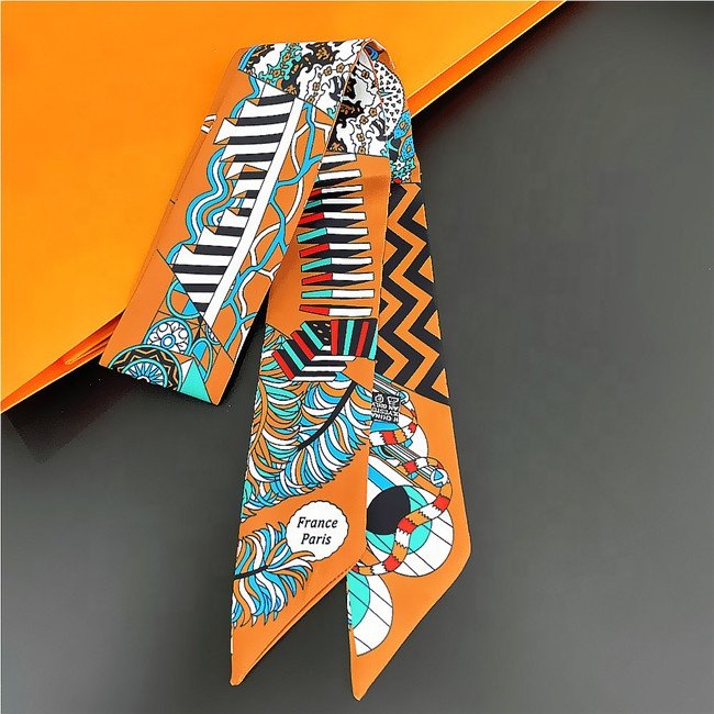 Floral Print Narrow Skinny Scarf Hairbands Ribbon Hair Tie Women Ponytail Silk Scarf