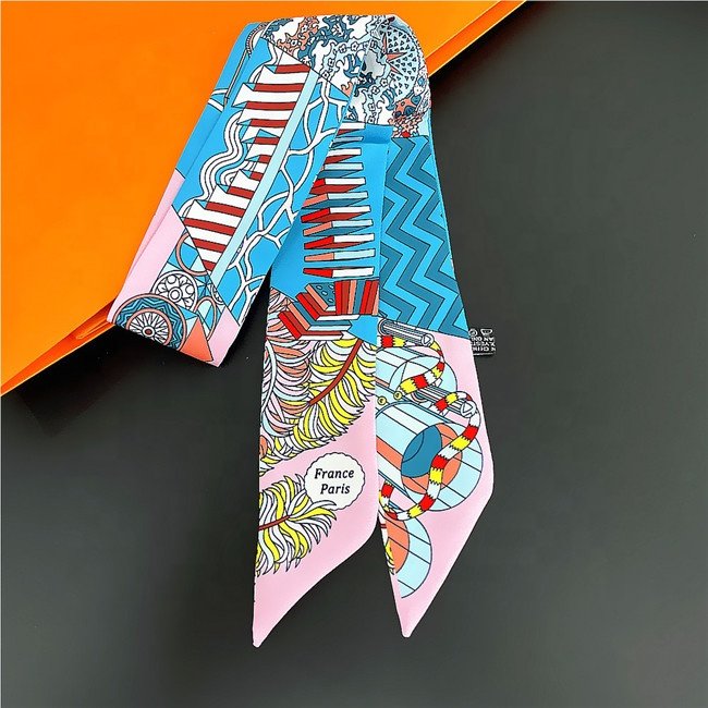 Floral Print Narrow Skinny Scarf Hairbands Ribbon Hair Tie Women Ponytail Silk Scarf