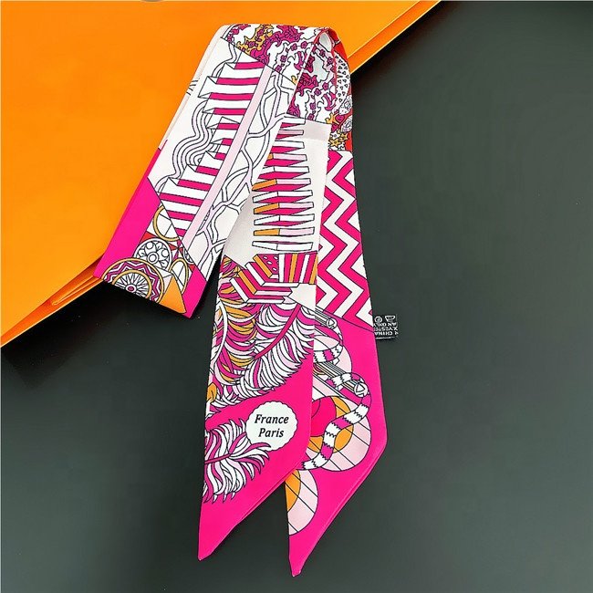 Floral Print Narrow Skinny Scarf Hairbands Ribbon Hair Tie Women Ponytail Silk Scarf