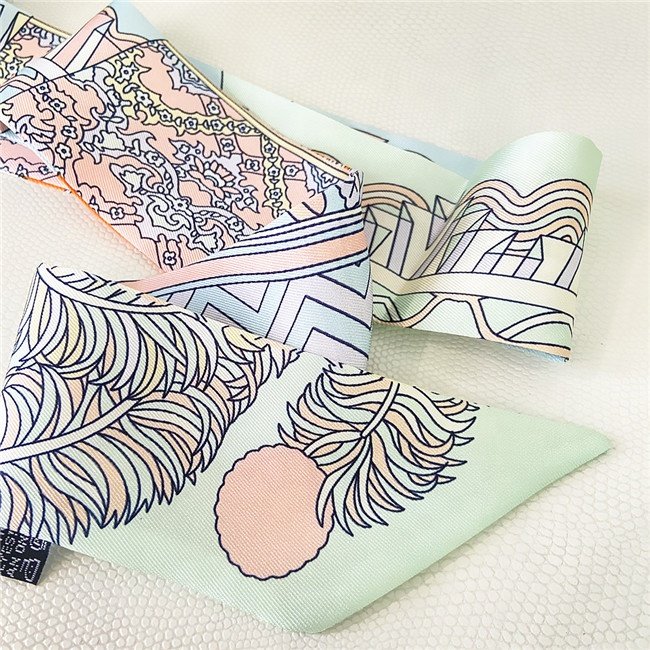 Floral Print Narrow Skinny Scarf Hairbands Ribbon Hair Tie Women Ponytail Silk Scarf