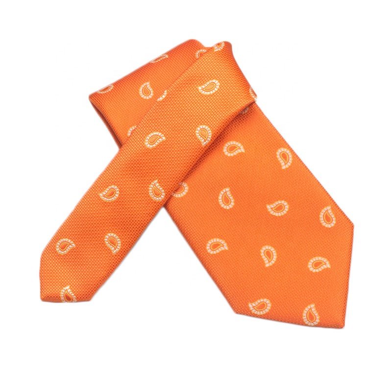Premium Quality Business Male Suit Matching Necktie Personalized Woven Jacquard Leaves Allover Patterns orange Silk Neckties