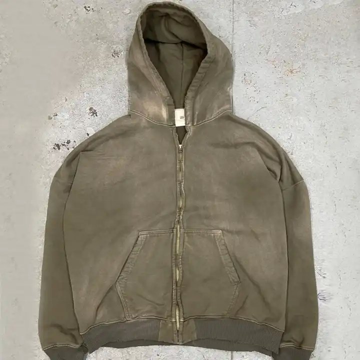 Mens Vintage Washed Hoodies Heavyweight Cotton Acid Washed Zip up Hoodies 3D Puff Printing Zipper Hoodie for Men Oversized Long