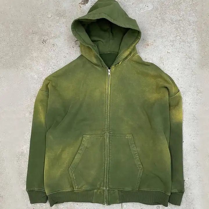 Mens Vintage Washed Hoodies Heavyweight Cotton Acid Washed Zip up Hoodies 3D Puff Printing Zipper Hoodie for Men Oversized Long