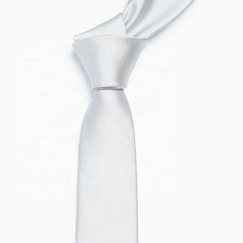 Mens custom private label solid color slim men's neck ties light grey wedding necktie high quality satin polyester tie for men