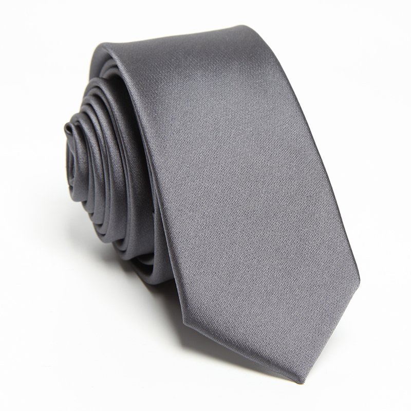 Mens custom private label solid color slim men's neck ties light grey wedding necktie high quality satin polyester tie for men